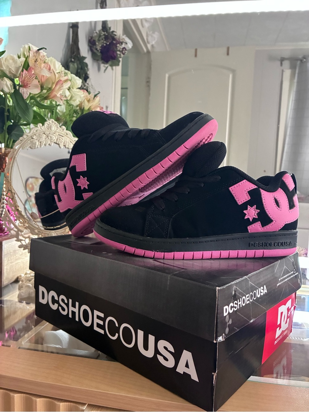 DC Kids/Youth Black and Pink Skate Shoes